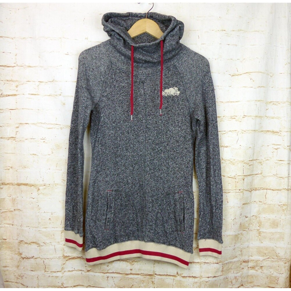 Roots Canada Womens XS Hooded Pullover Sweater Heather Black Varsity Cuffs